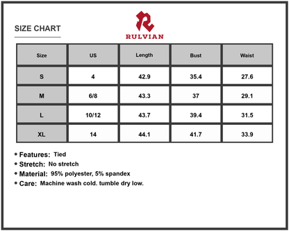 Size Chart - Women's Polka Dot Square Neck Midi Cami Dress 95% Polyester 5% Spandex Fabric for Comfortable Everyday Imported