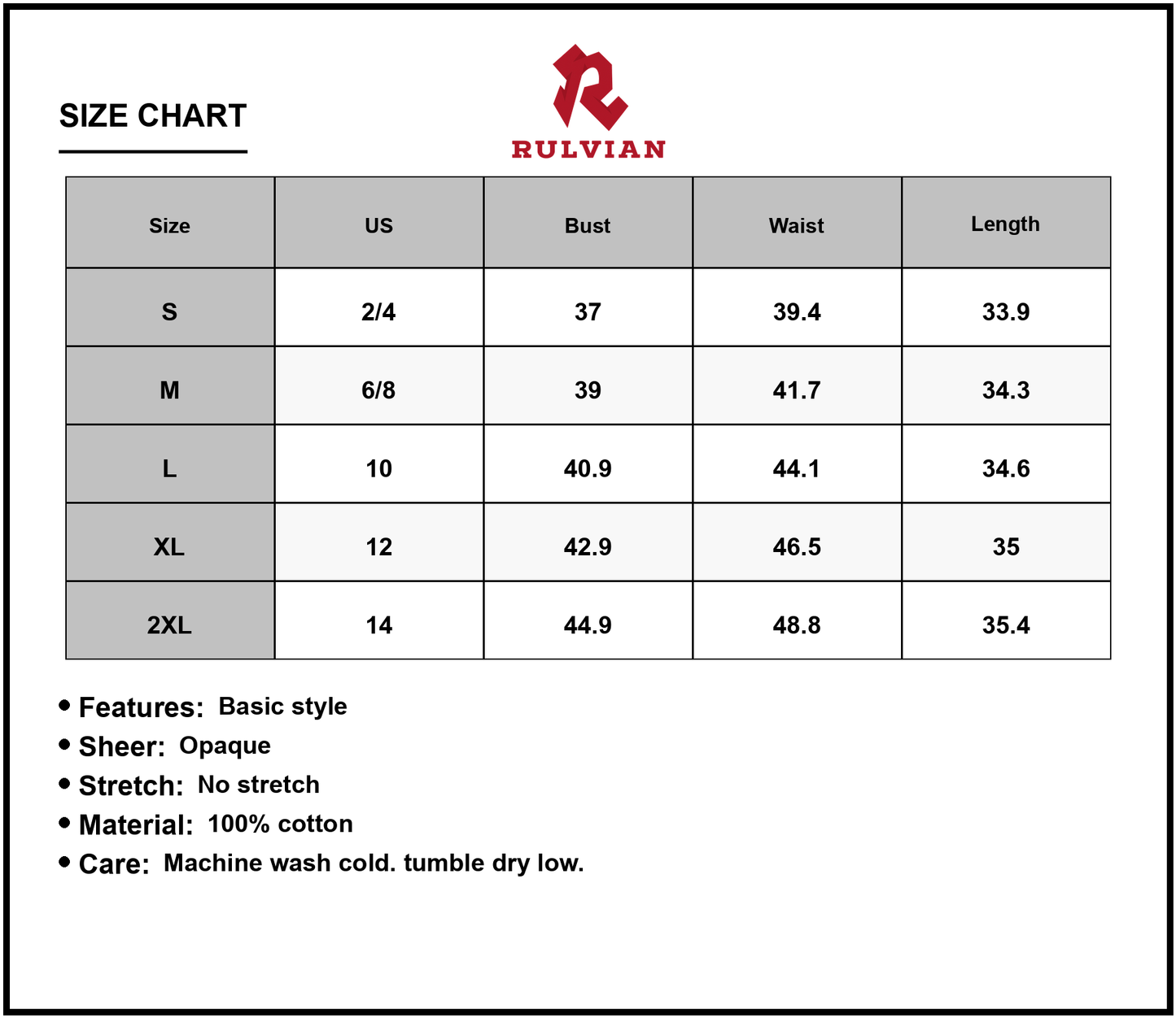 Size Chart - Women's Pleated Round Neck Sleeveless Mini Dress 100% Cotton Lightweight Breathable Sundress for Everyday Style