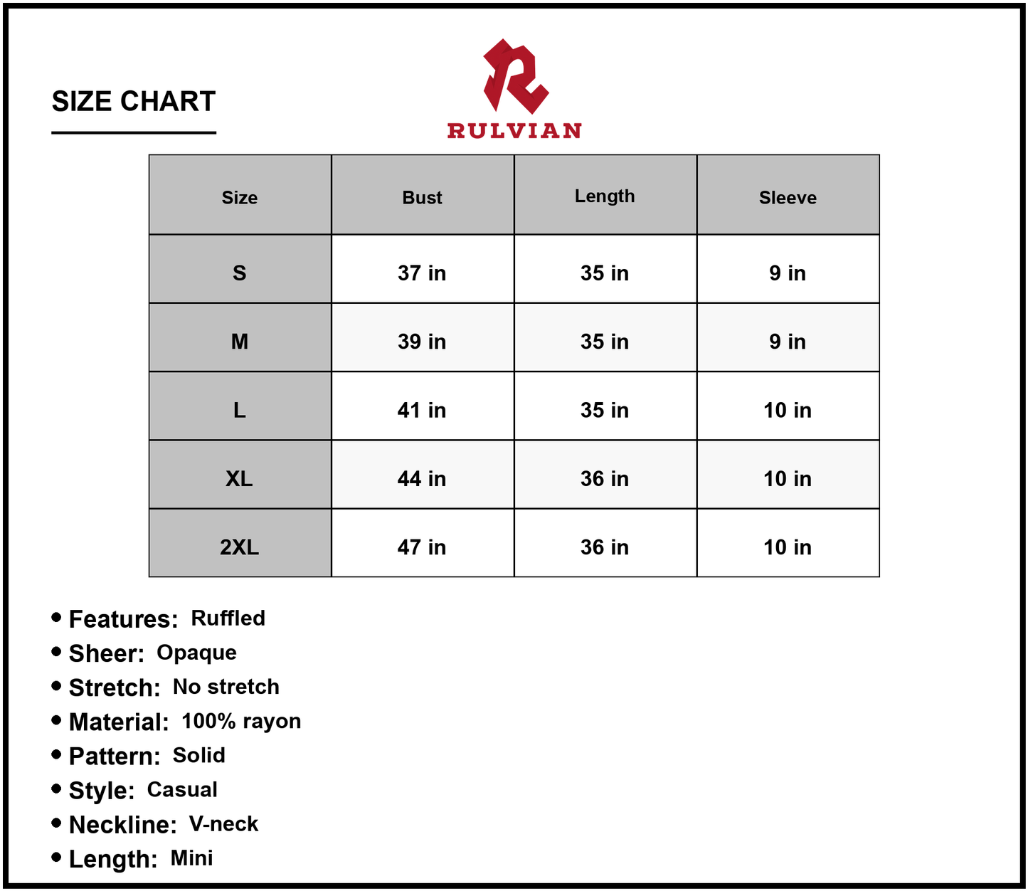 Size Chart - Women's V Neck Flounce Sleeve Tiered Dress 100% rayon Casual Chic Knee Length Summer Ready for Every Occasion Today