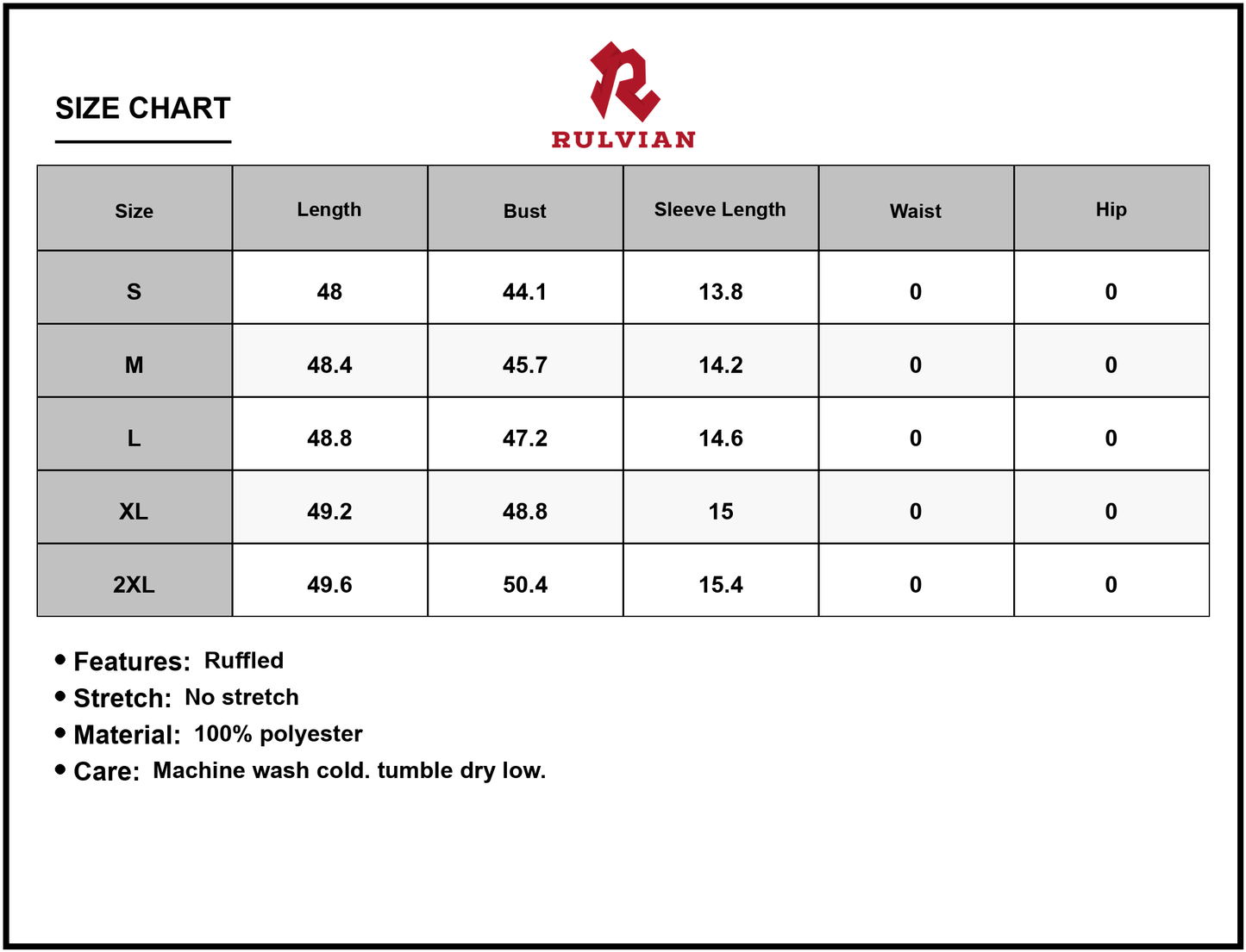 Size Chart - Women's Frill Printed Off Shoulder Dress with 100% Polyester Fabric for a Lightweight Flowy Look and Casual Elegant Wear