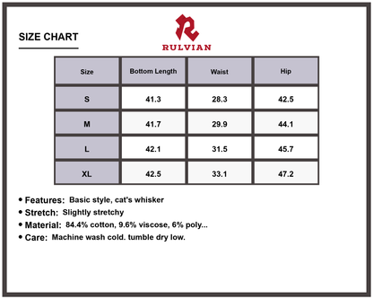 Size Chart - Men's Premium Cat's Whisker Jeans Durable Denim Modern Fit Versatile Everyday Wear with Pockets for Casual Occasions