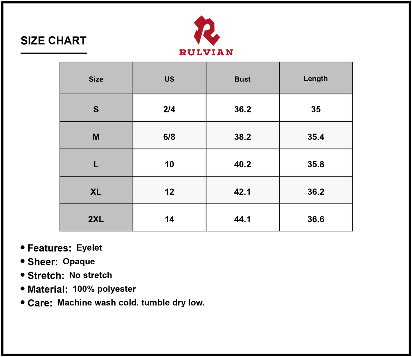 Size Chart - Women's Eyelet Grecian Neck Mini Dress with Sheer Bodice Polyester Fabric Dress for Elegant Summer Party Look