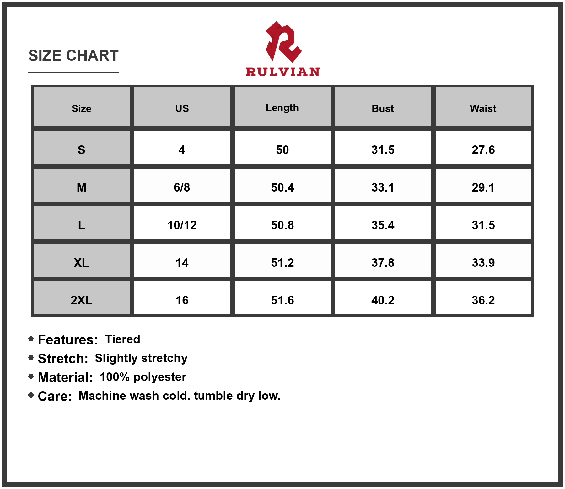 Size Chart - Women's Two Tone Spaghetti Strap Maxi Dress Tiered Stretch Polyester % Fabric Not Lined Elegant Everyday Maxi Style