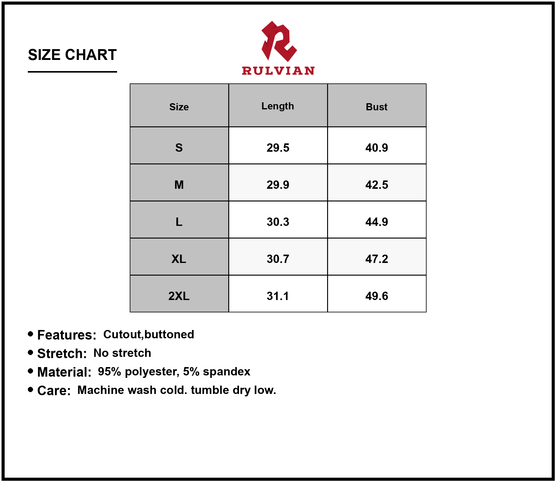 Size Chart - Men's Eyelet Button Front Shirt Dress with Cutout Detail and No Stretch Fabric Everyday 95% Polyester 5% Spandex