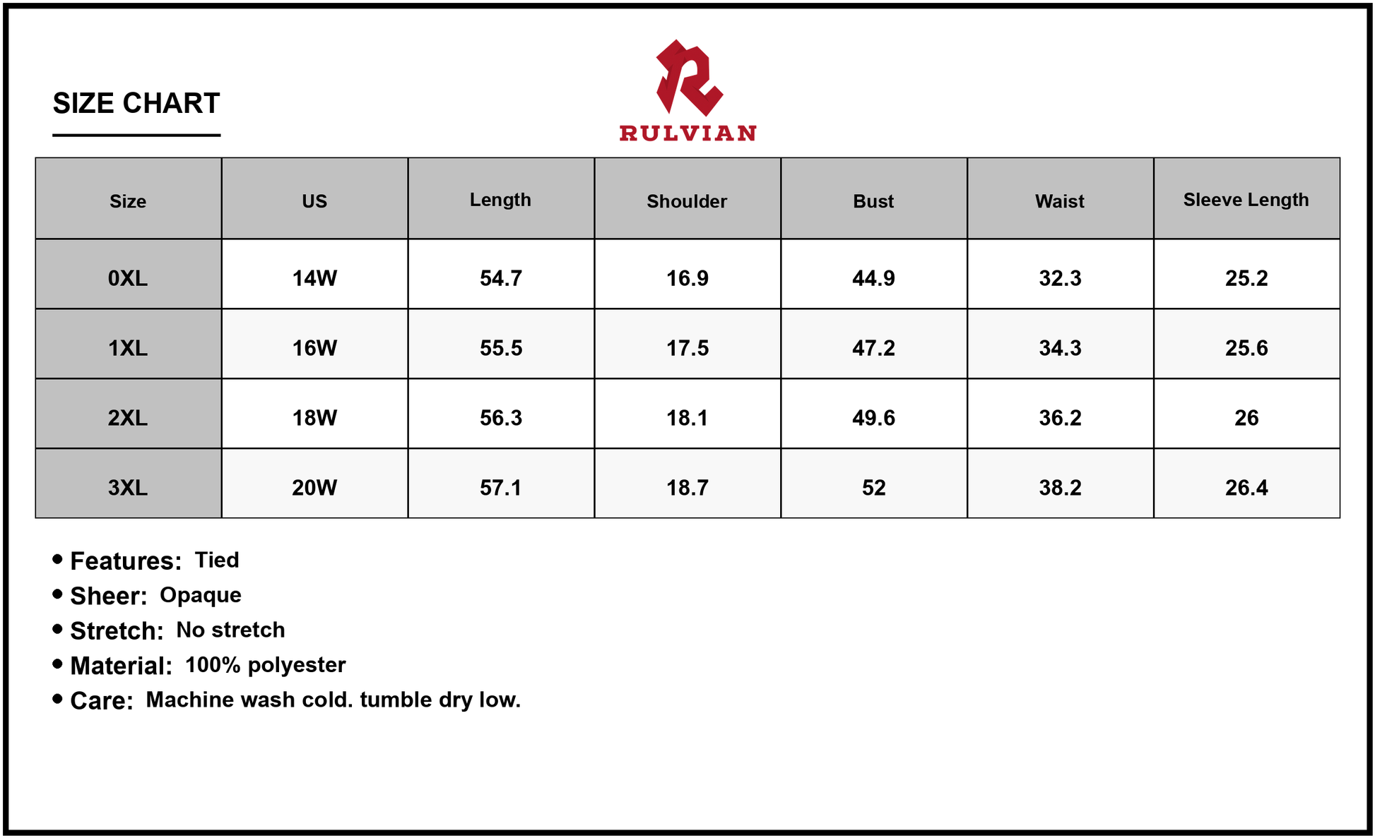 Size Chart - Women's Plus Size Printed Tie Neck Long Sleeve Midi Dress 100% Polyester Machine Washable Elegant Everyday Dress