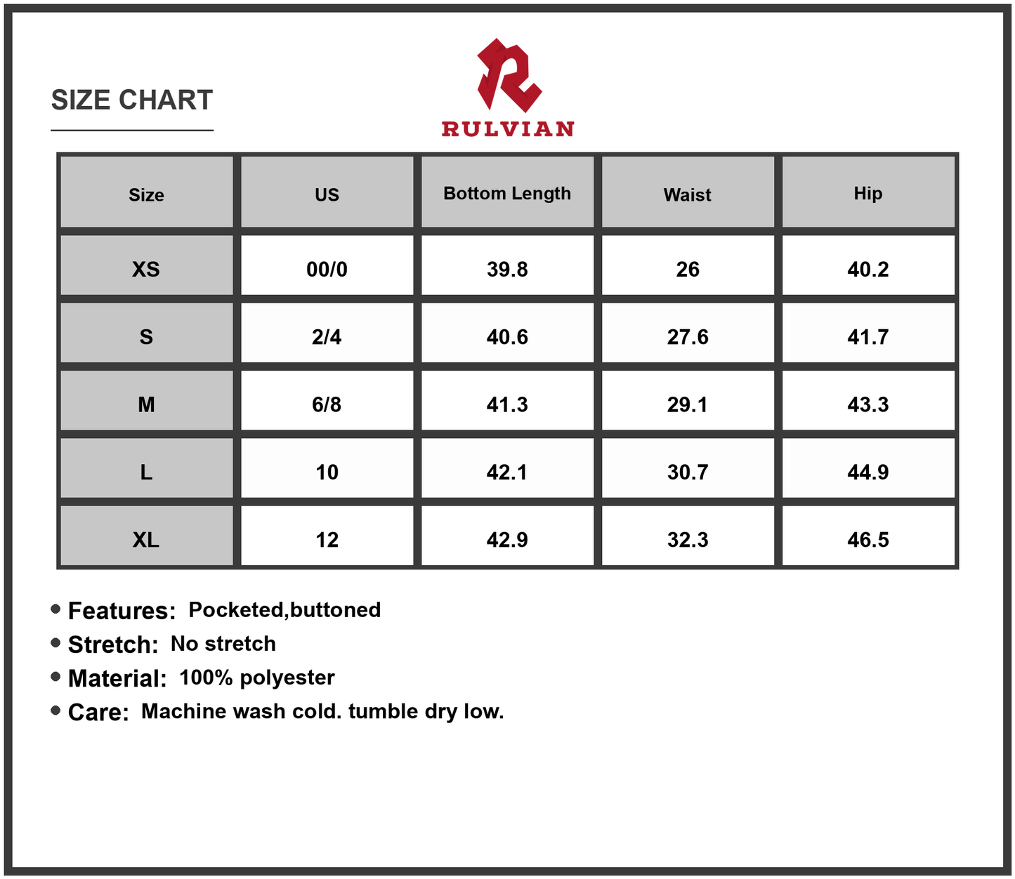 Size Chart - Womens Wide Leg Baggy Loose Fit Pants with Pockets and Button Detail Polyester Casual Streetwear Trousers Durable