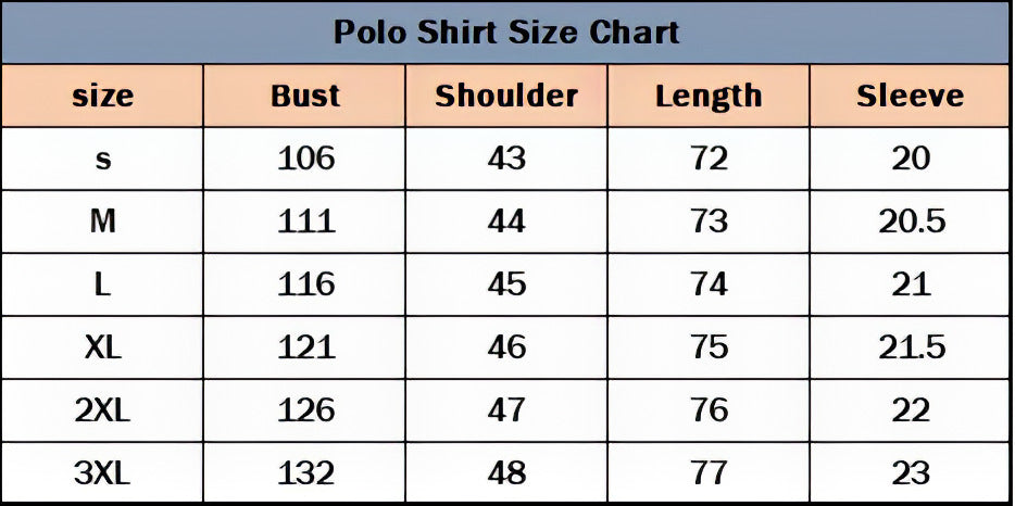 Size Chart - Men's 3D Printed Polo Shirt