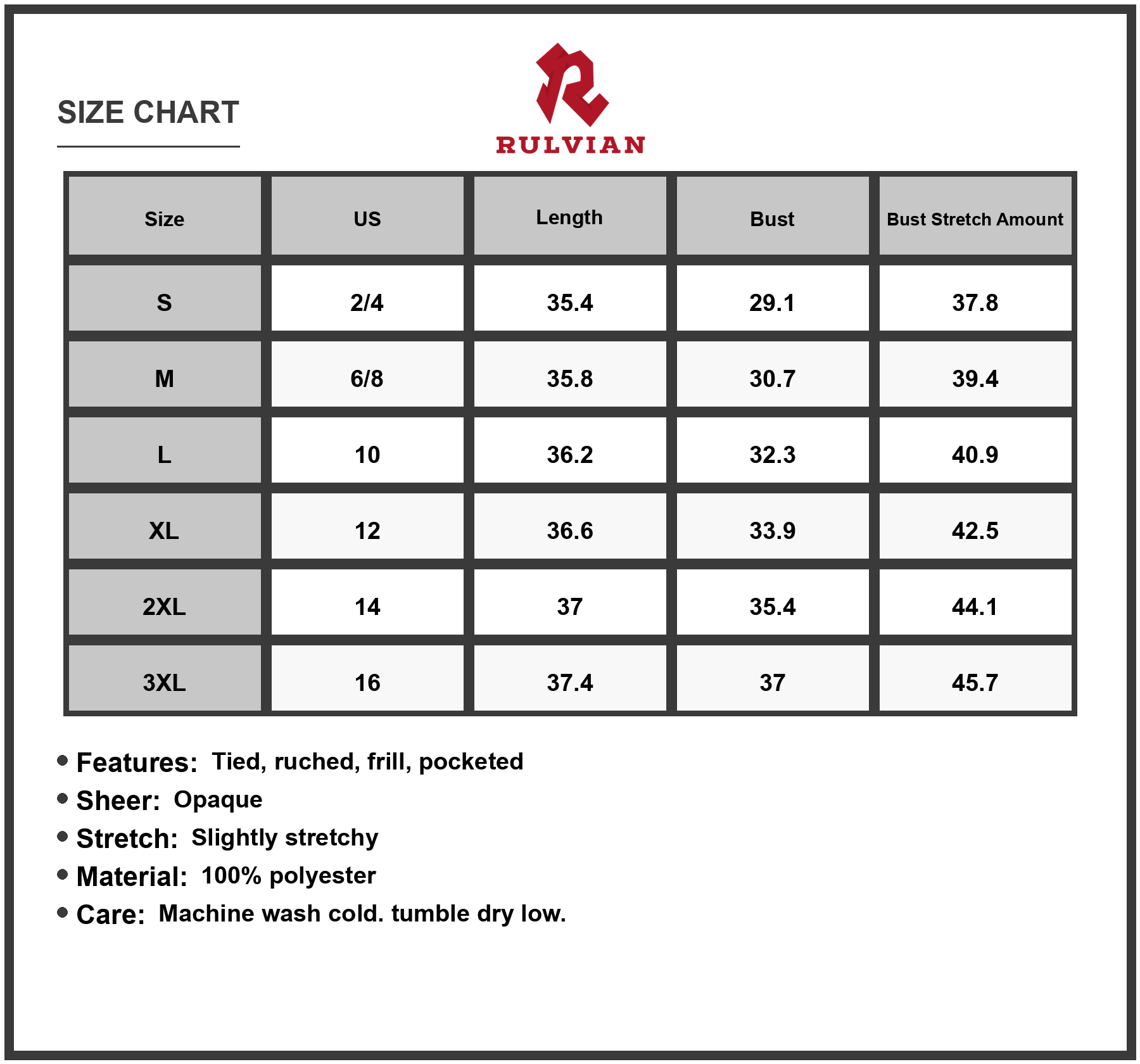 Size Chart - Women's Frill Pocketed Square Neck Wide Strap Dress with Tied Ruched Details and Opaque Stretch for Everyday Wear 100% Polyester