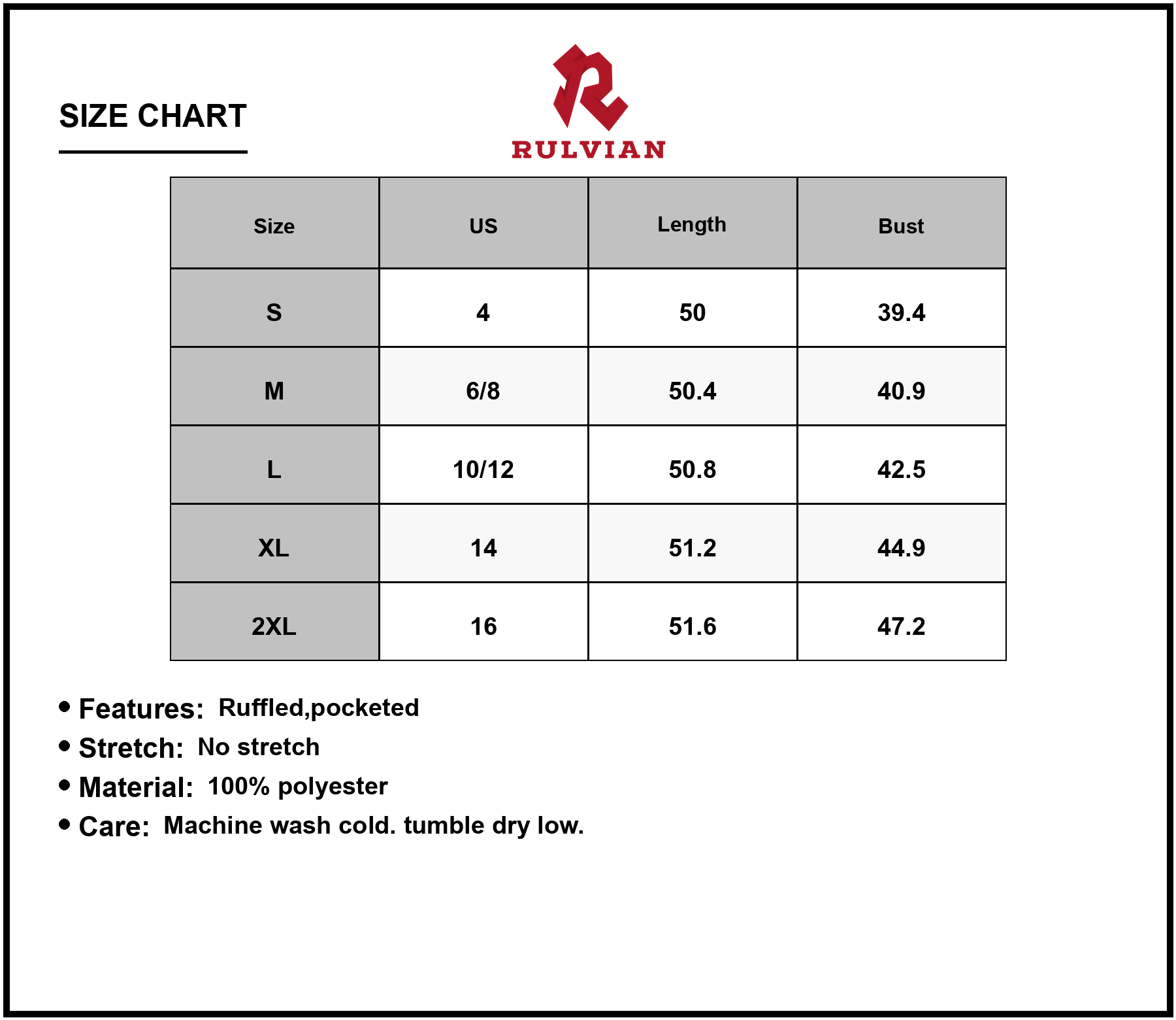 Size Chart - Women's Floral Puff Sleeve Midi Dress with Contrast Trim 100% Polyester Lightweight Outfit for Casual and Occasions