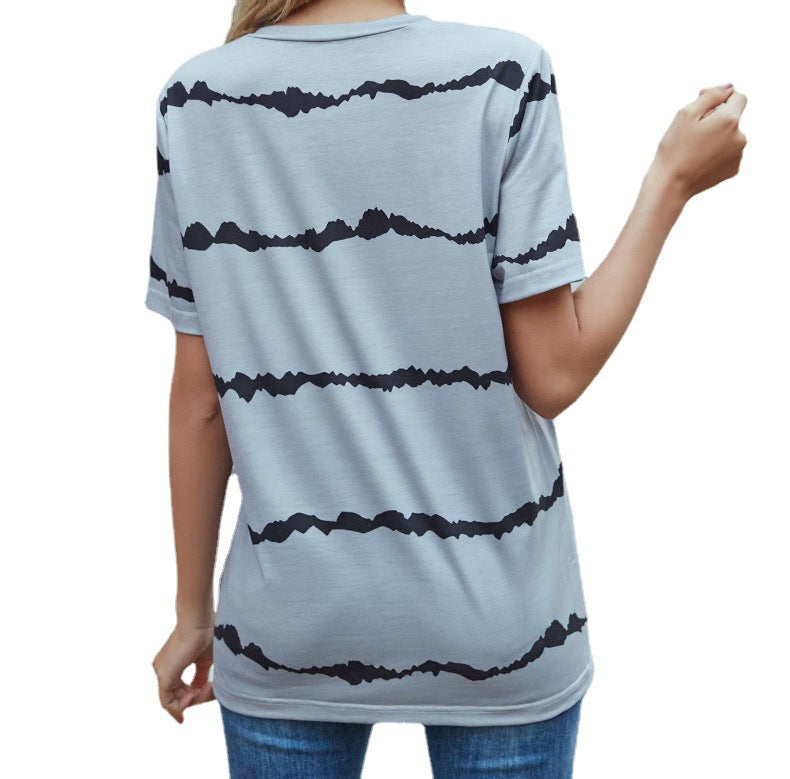 Womens Casual Striped Print Short Sleeve T Shirt Top Polyester % Fabric for Everyday Comfort and Easy Care
