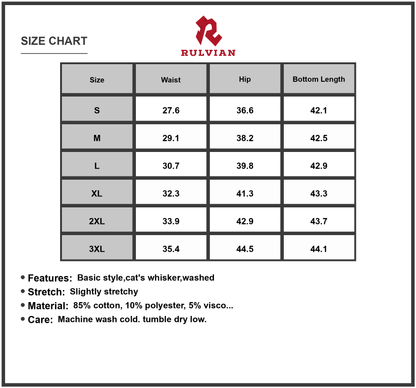 Size Chart - Mens Bootcut Denim Jeans Vintage Wash Slightly Stretchy Durable Everyday Classic Fit for Casual Wear Plus Size