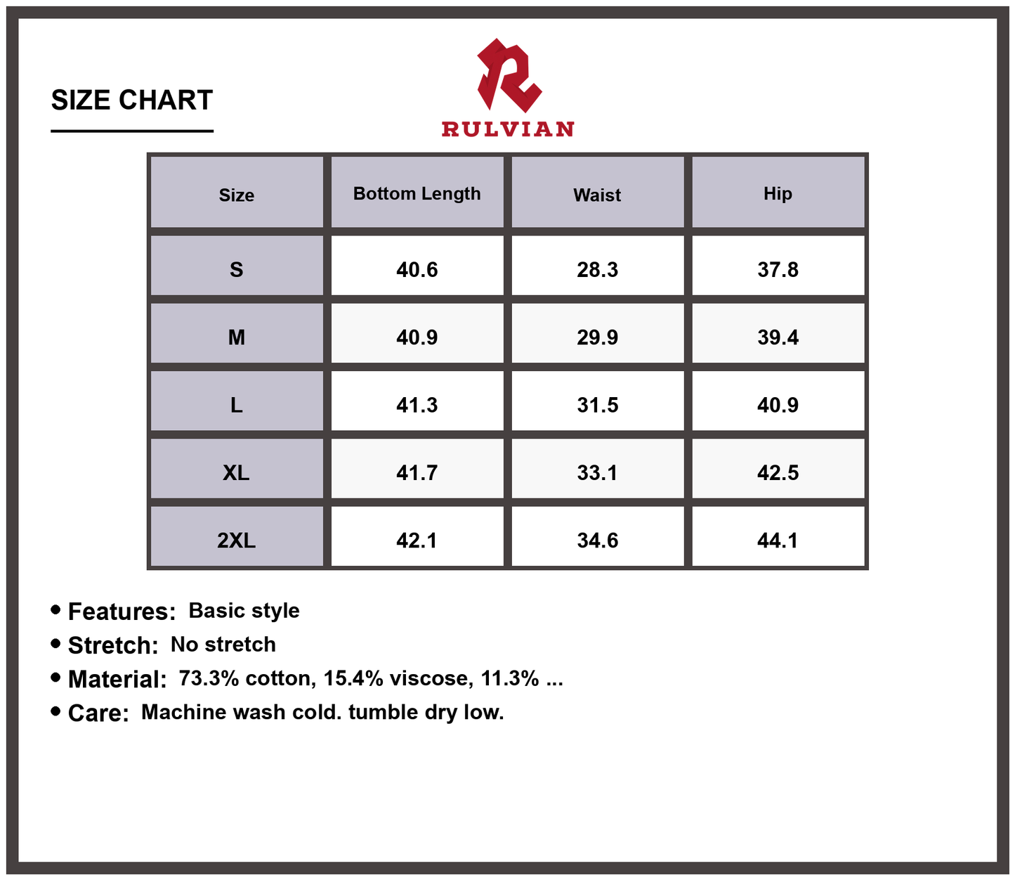 Size Chart - Men's Mid Rise No Stretch Jeans Classic Fit Durable Denim Pants for Everyday Casual Wear Premium Quality Versatile Straight Leg Design