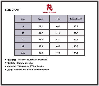 Size Chart - Men's Distressed Denim Jeans Camo Patchwork Plus Size Pocketed Washed Slightly Stretchy Premium Durable Casual Wear
