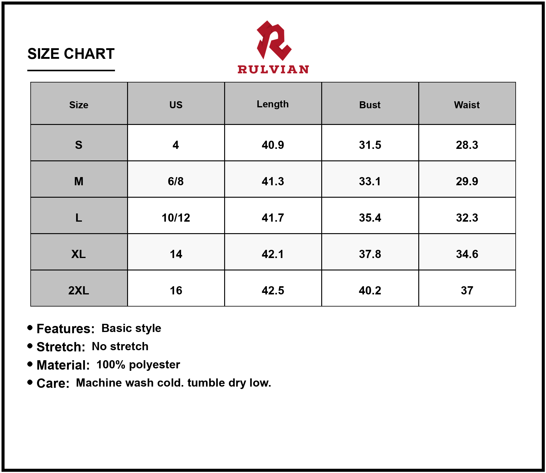 Size Chart - Women's Round Neck Puff Sleeve Dress A Line 100% Polyester Comfortable Casual Everyday Wear Lightweight Flattering Fit