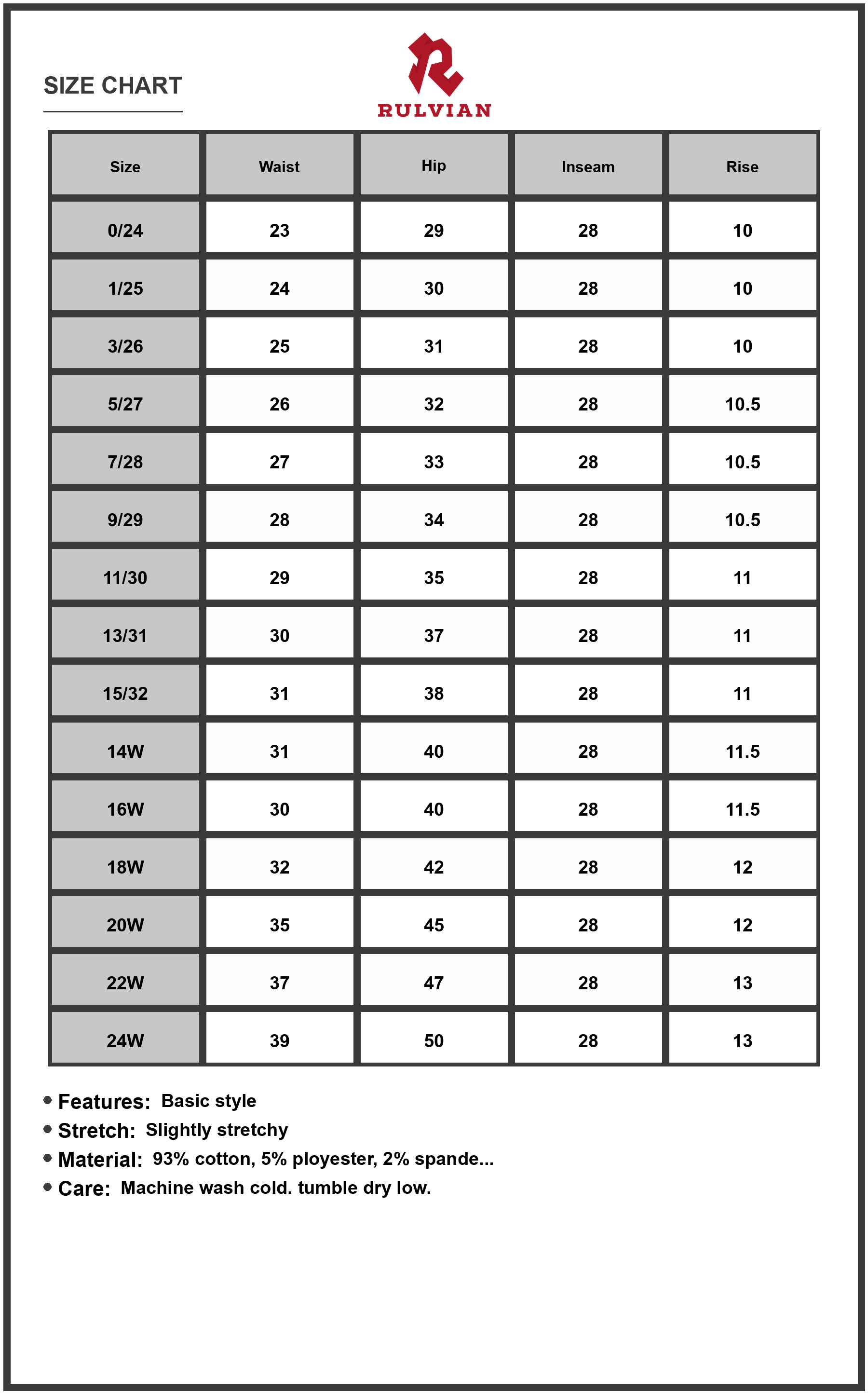 Size Chart - Womens Plus Size Straight Jeans With Unique Side Seam Detail And Pockets For Modern Fit Durable Everyday Denim