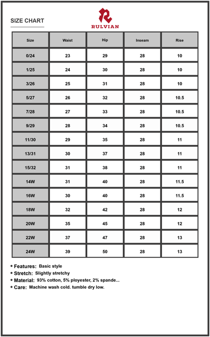 Size Chart - Womens Plus Size Straight Jeans With Unique Side Seam Detail And Pockets For Modern Fit Durable Everyday Denim