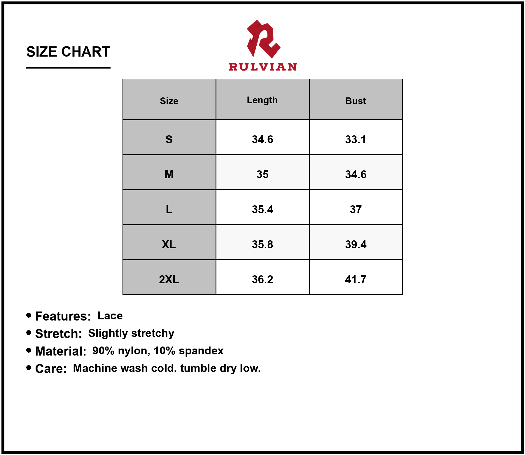 Size Chart - Women's Round Neck Short Sleeve Lace Dress with Slightly Stretchy Bodice Lined Elegant Everyday 90% Nylon 10% Spandex