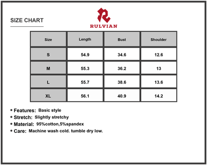 Size Chart - Women's Tie Dye V Neck Maxi Cami Dress with Stretch Ninety Five Percent Cotton Five Percent Spandex Soft Breathable