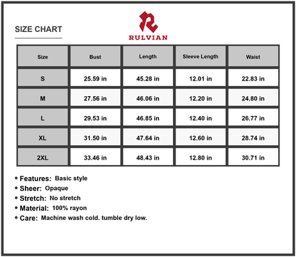 Size Chart - Women's Floral Flounce Sleeve Midi Dress 100% Rayon Elegant Everyday Wear Ideal for Spring and Summer Events Occasions