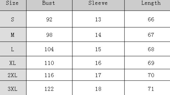 Size Chart - Round Neck Pocket Button Short Sleeve