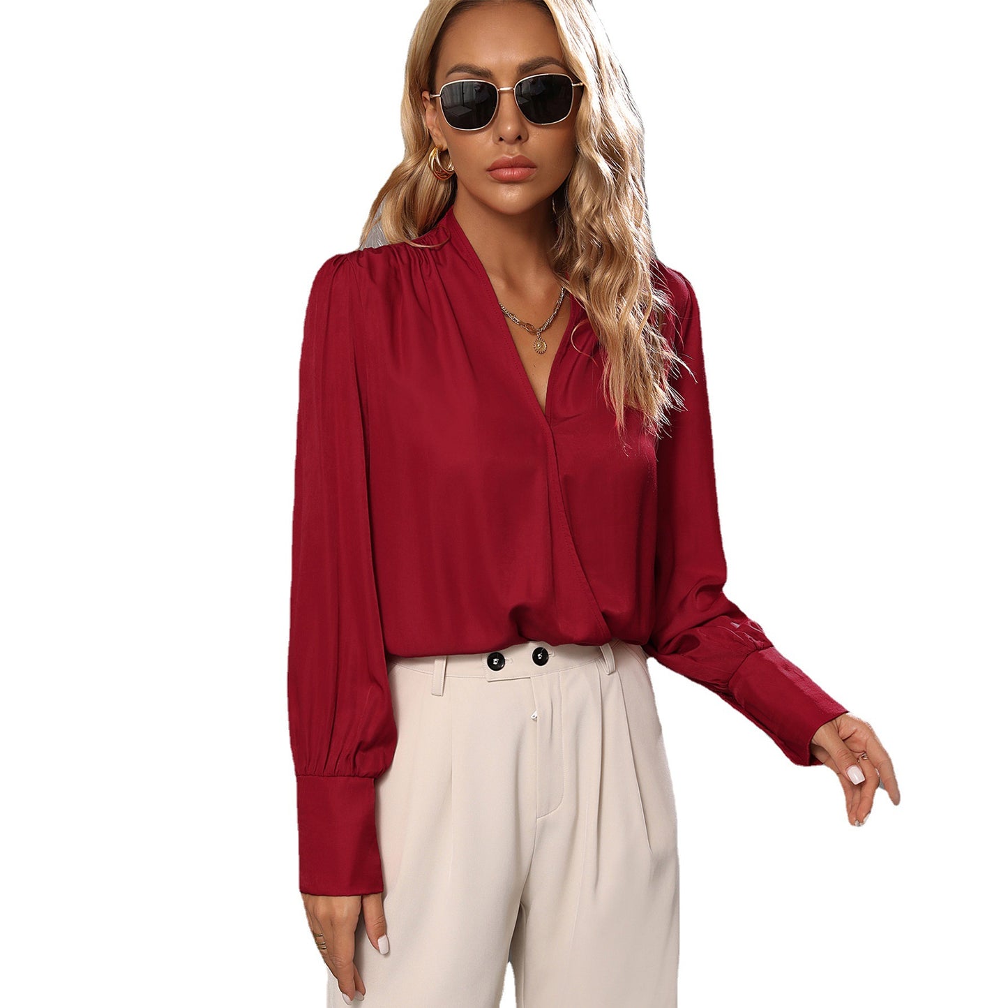 Women's Wine Red Slim Fit Long Sleeve Cardigan Top Made With Acrylic Fiber For Everyday Comfort And Style