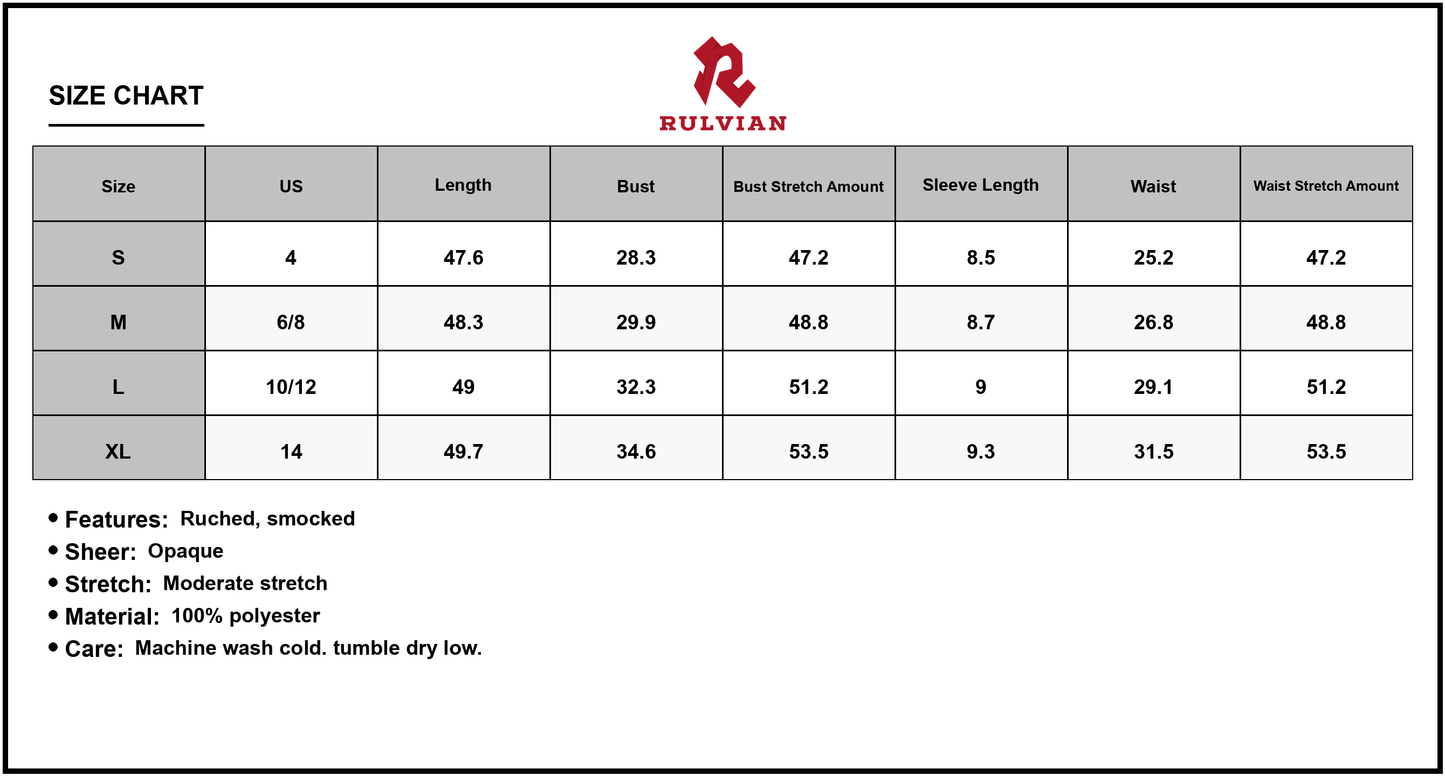 Size Chart - Women's Leopard Print Off Shoulder Flounce Sleeve Midi Dress 100% Polyester Ruched Smocked Bodice Elegance Evening Wear