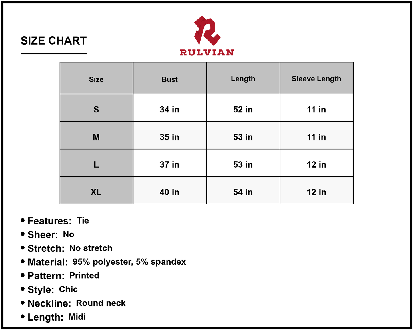 Size Chart - Women's Floral Round Neck Tied Open Back Dress Midi A Line Flutter Short Sleeves for any event 95% Polyester 5% Spandex