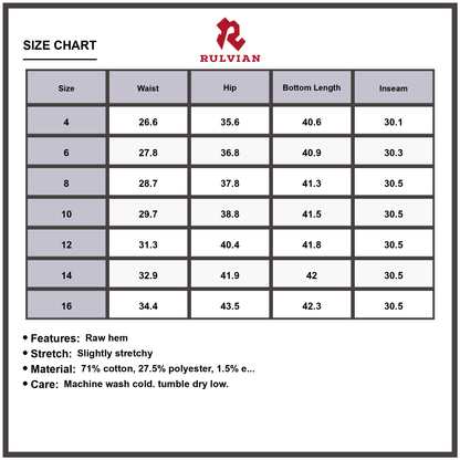 Size Chart - Women's Wide Leg Raw Hem Jeans with Pockets Slightly Stretchy Denim Pants High Waisted Casual Everyday Versatile