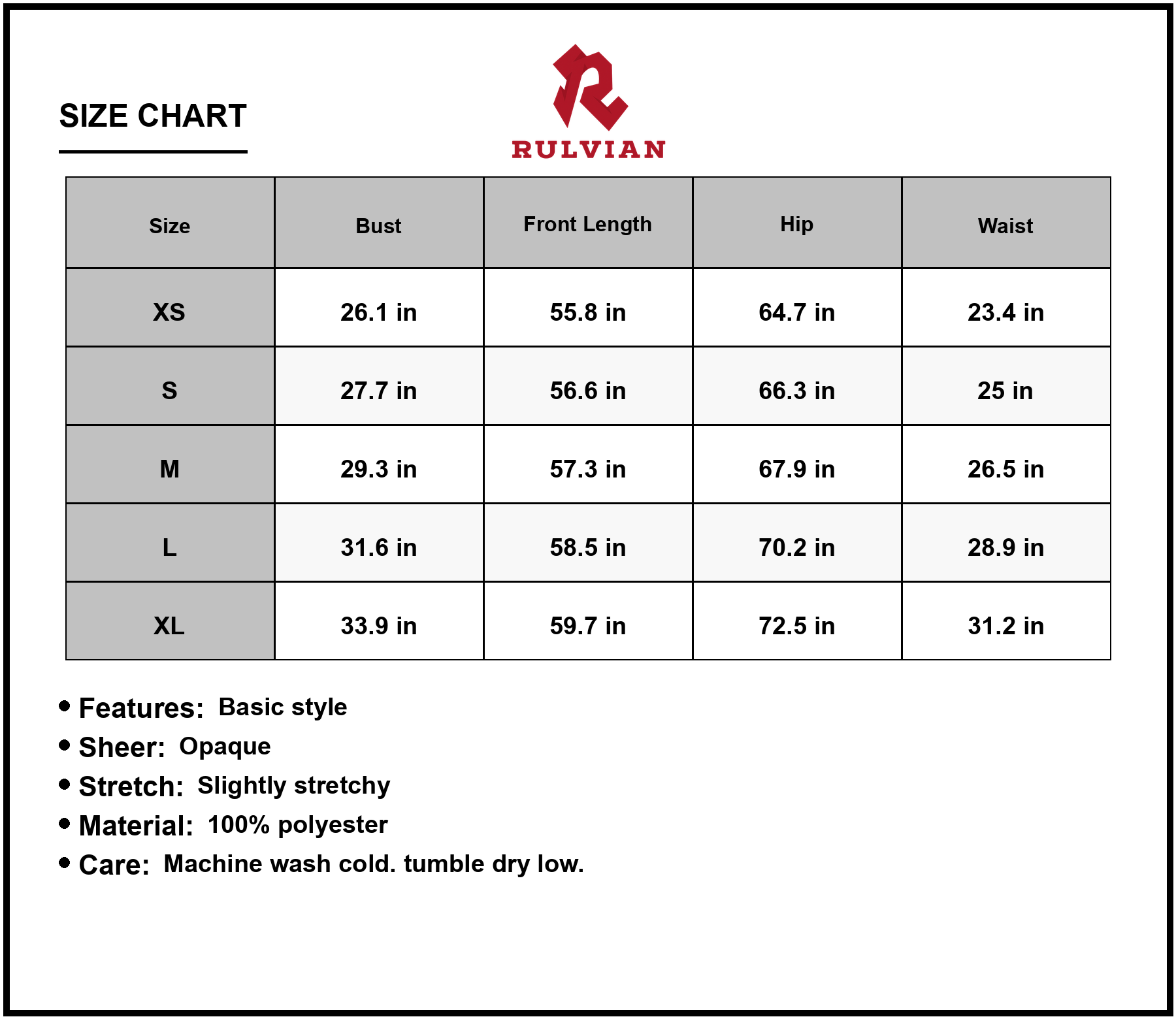 Size Chart - Women's Asymmetrical Ruched Slit Dress with Draped Side Detail for Evening Wear Vintage Glam look 100% Polyester