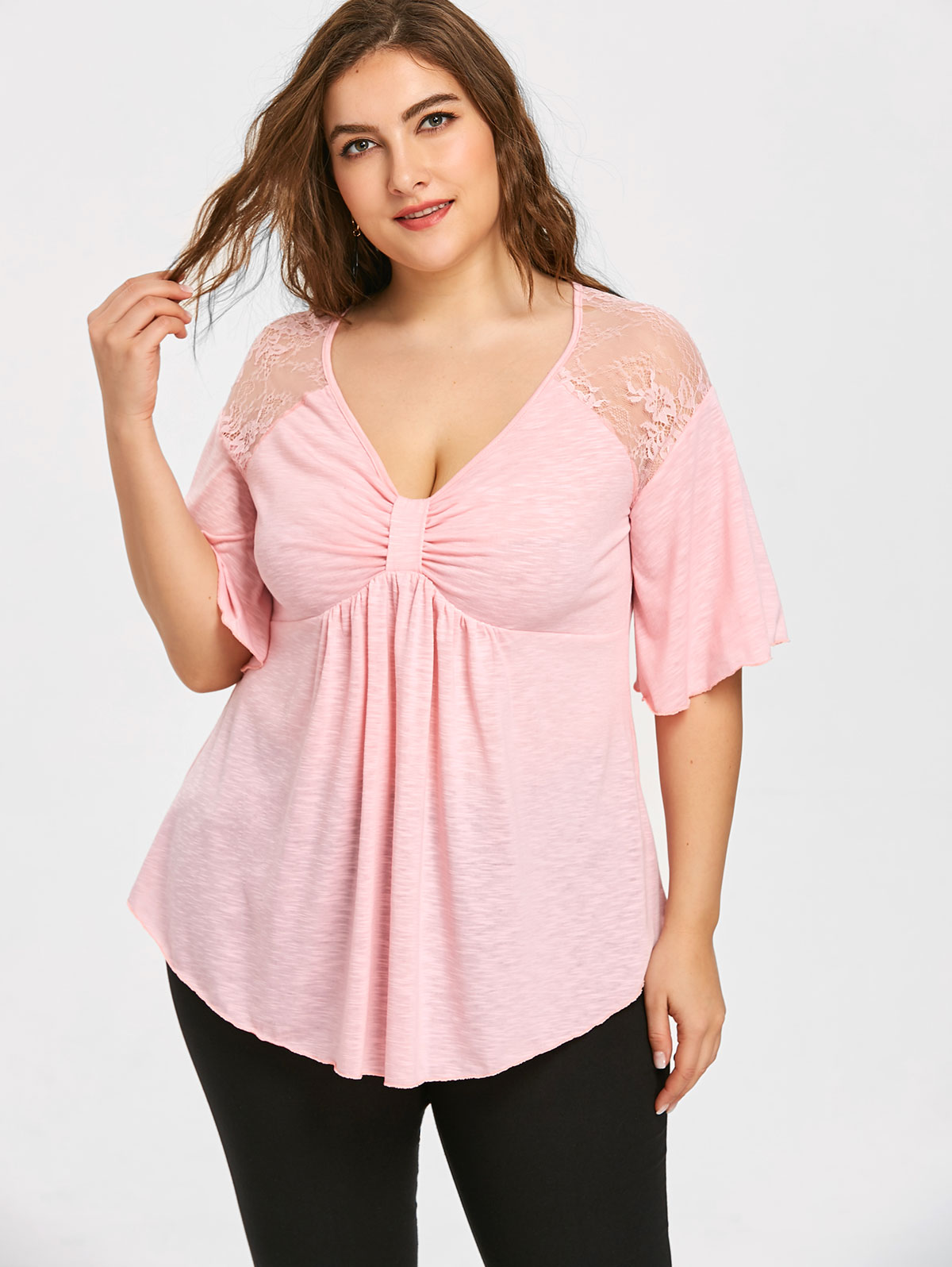 Men's Lace Stitch Shirt in Pink with See Through Detail and 100% Cotton Main Fabric and Soft Lining Comfort