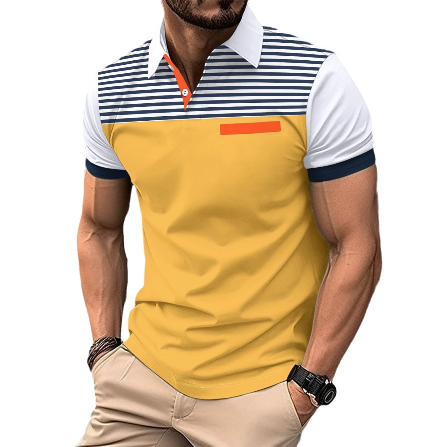 Men's Striped Short Sleeve Shirt 100% Polyester Fabric Lightweight Breathable Summer Casual Everyday Tee