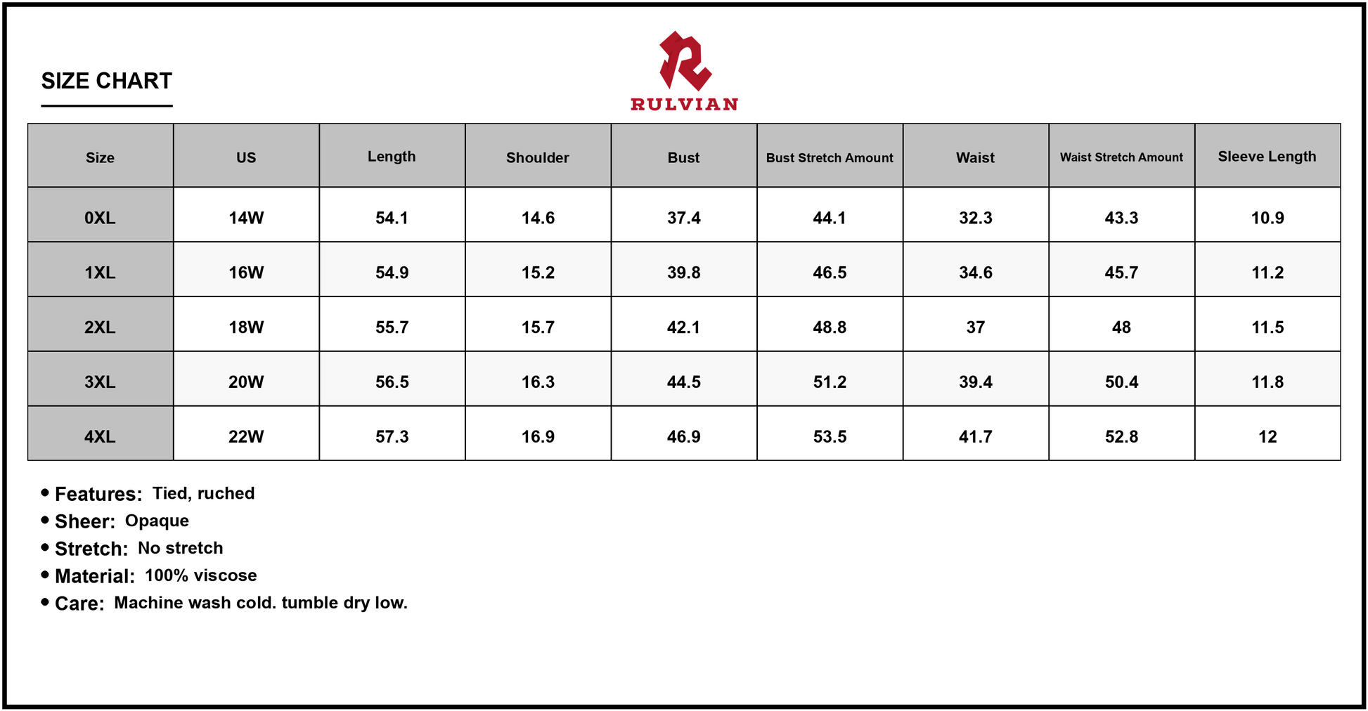 Size Chart - Women's Plus Size Printed Short Sleeve Tiered Maxi Dress with Tie Ruched Details 100% viscose fabric soft drape design