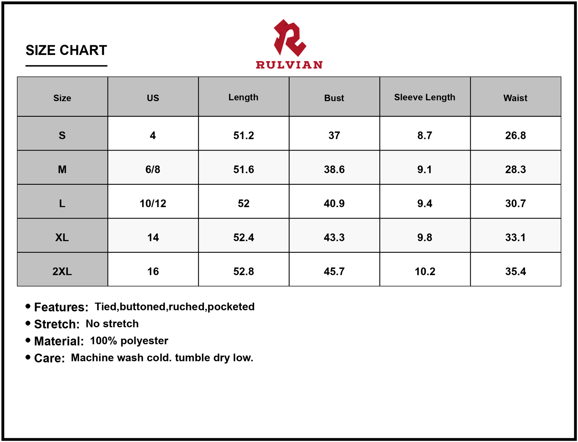 Size Chart - Women's Printed Puff Sleeve Maxi Dress Polyester % Fabric Lined Buttoned Ruched Pocketed Tied Elegant Everyday Wear