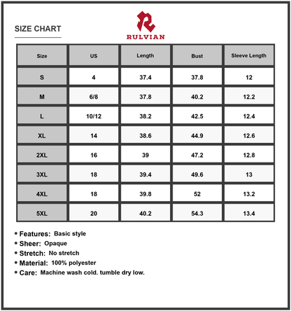 Size Chart - Women's full size round neck half sleeve dress with pockets crafted in one hundred percent polyester fabric for everyday wear