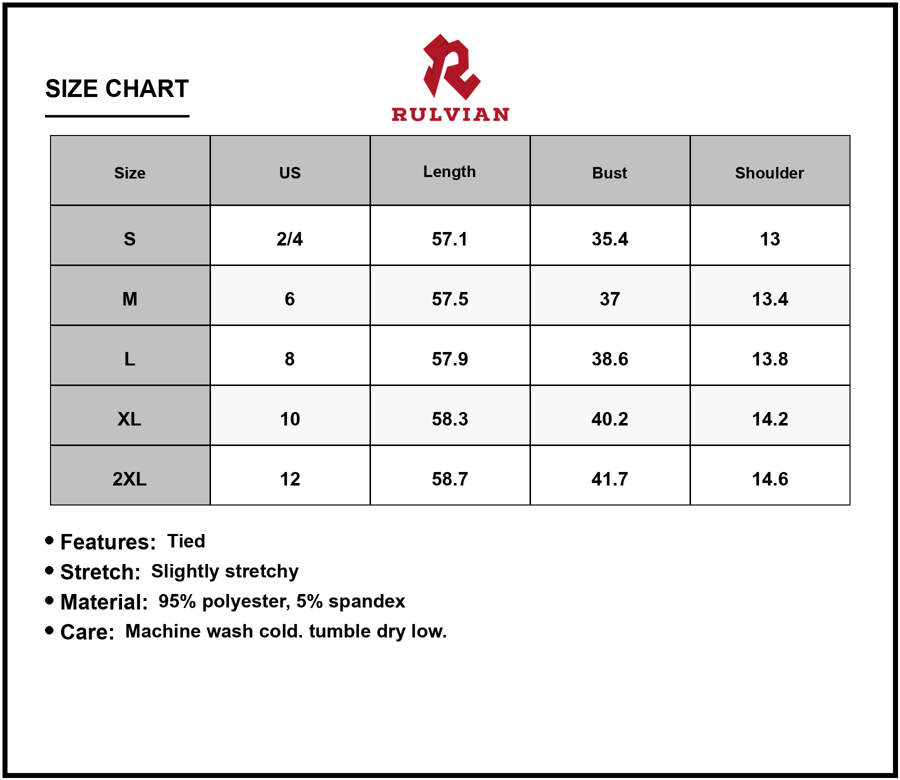 Size Chart - Women's Surplice Flutter Sleeve Maxi Dress with Tied Stretch Bodice and Flowing Skirt 95% Polyester 5% Spandex