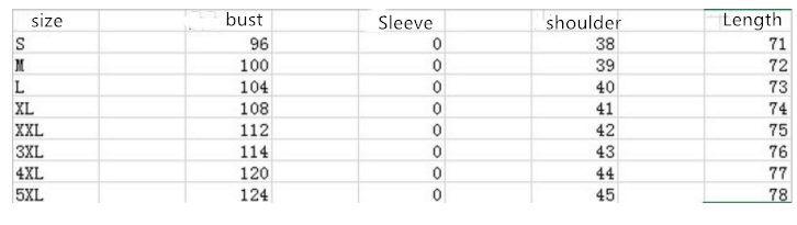 Size Chart - Zip Sleeveless Loose Chiffon Shirt Back