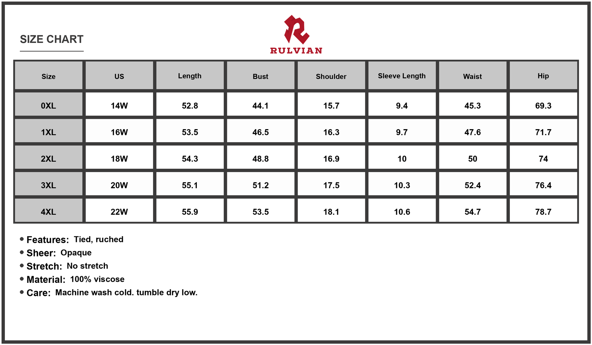 Size Chart - Women's Maxi Dress with Tie Neck and Flutter Sleeves Plus Size 100% Viscose Ruched Detail for Everyday Wear Casual