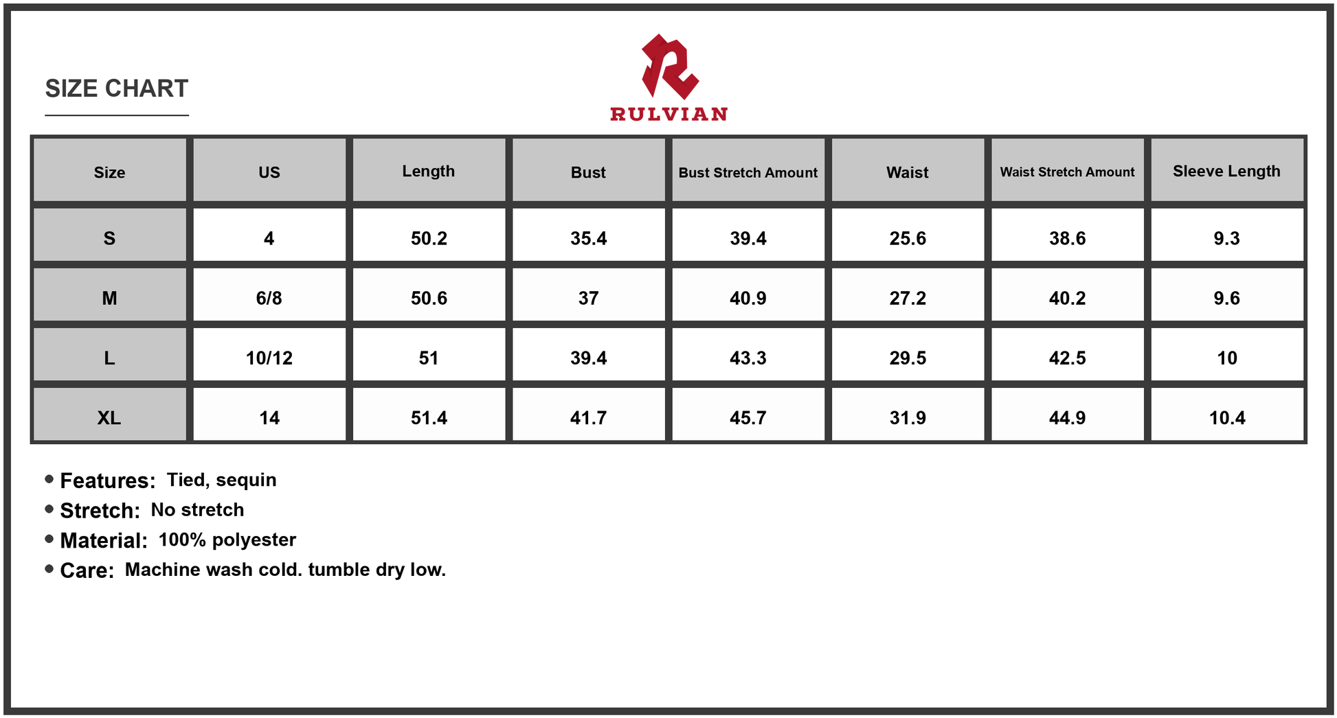Size Chart - Men's Sequin Notched Short Sleeve Midi Dress Tied Waist 100% Polyester Fabric Shine for Party and Formal Events