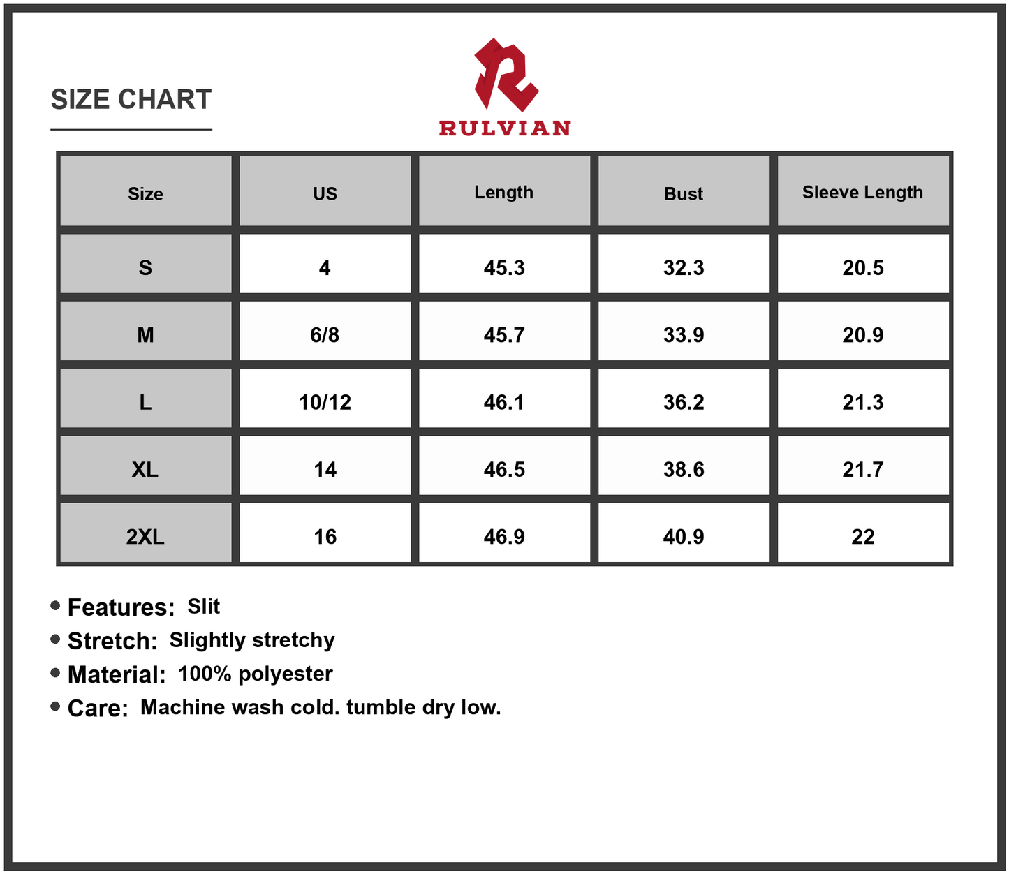 Size Chart - Women's Off Shoulder Bell Sleeve Bodycon Midi Dress in 100% Polyester Fabric with Stretch and Slit for Evening Party