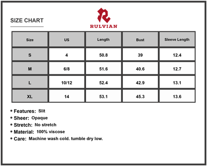 Size Chart - Women's Contrast Trim Notched Slit Short Sleeve Midi Dress 100% Viscose for Elegant Everyday Wear for Day to Night Looks