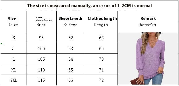 Size Chart - Women's Sweater Solid Color And V-neck Casual Waist Puff Sleeve Button Long Sleeve Top
