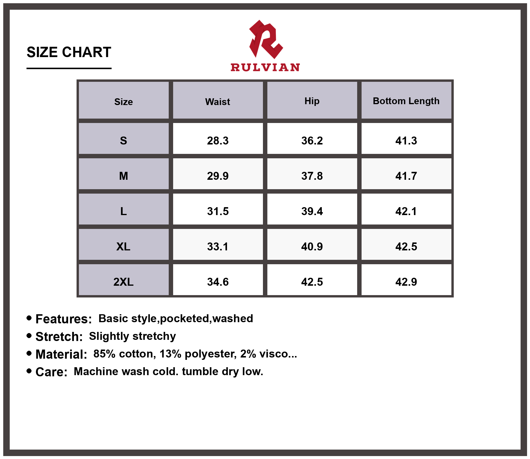 Size Chart - Men's Vintage Wide Leg Jeans Premium Washed Denim Casual Relaxed Fit Versatile Everyday Trousers Durable Construction