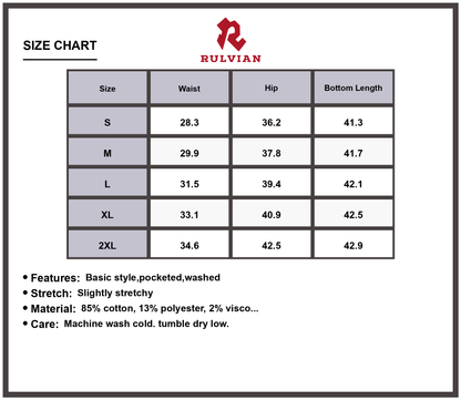 Size Chart - Men's Vintage Wide Leg Jeans Premium Washed Denim Casual Relaxed Fit Versatile Everyday Trousers Durable Construction