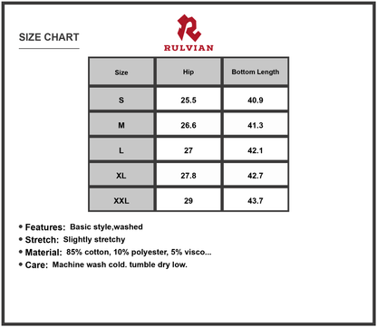 Size Chart - Mens Wide Leg Washed Jeans Slightly Stretchy Relaxed Fit Casual Everyday Comfort Durable Denim Pants for Daily Wear
