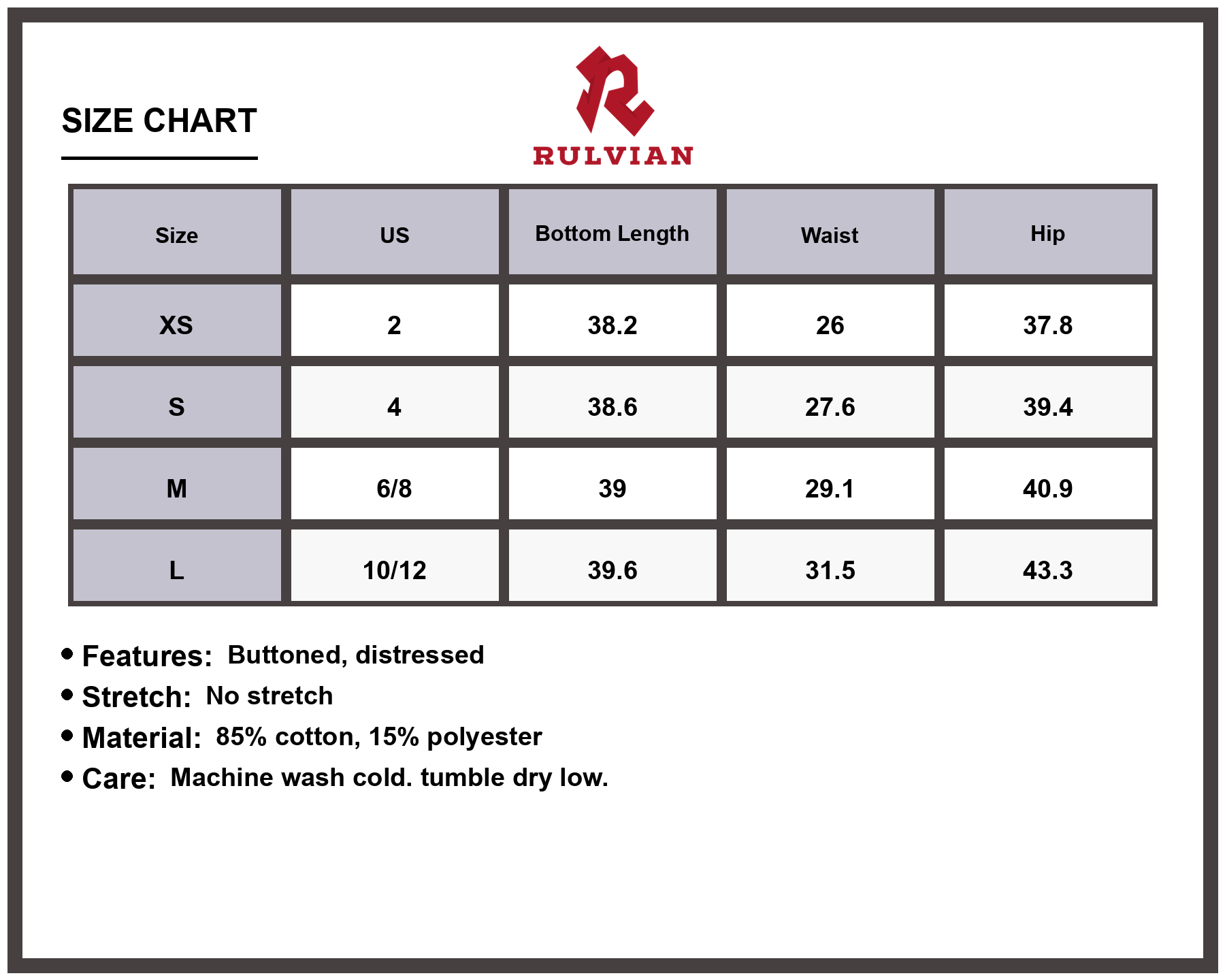 Size Chart - Women's High Rise Distressed Jeans with Pockets Buttoned No Stretch Premium Durable Everyday Fashionable Denim Pants for Women