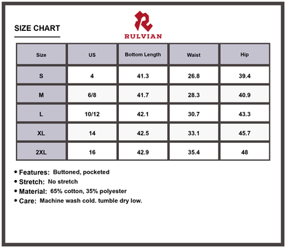 Size Chart - Women's Wide Leg Jeans Buttoned Pocketed Non Stretch Denim Casual Everyday Fashion Durable Versatile Premium High Quality