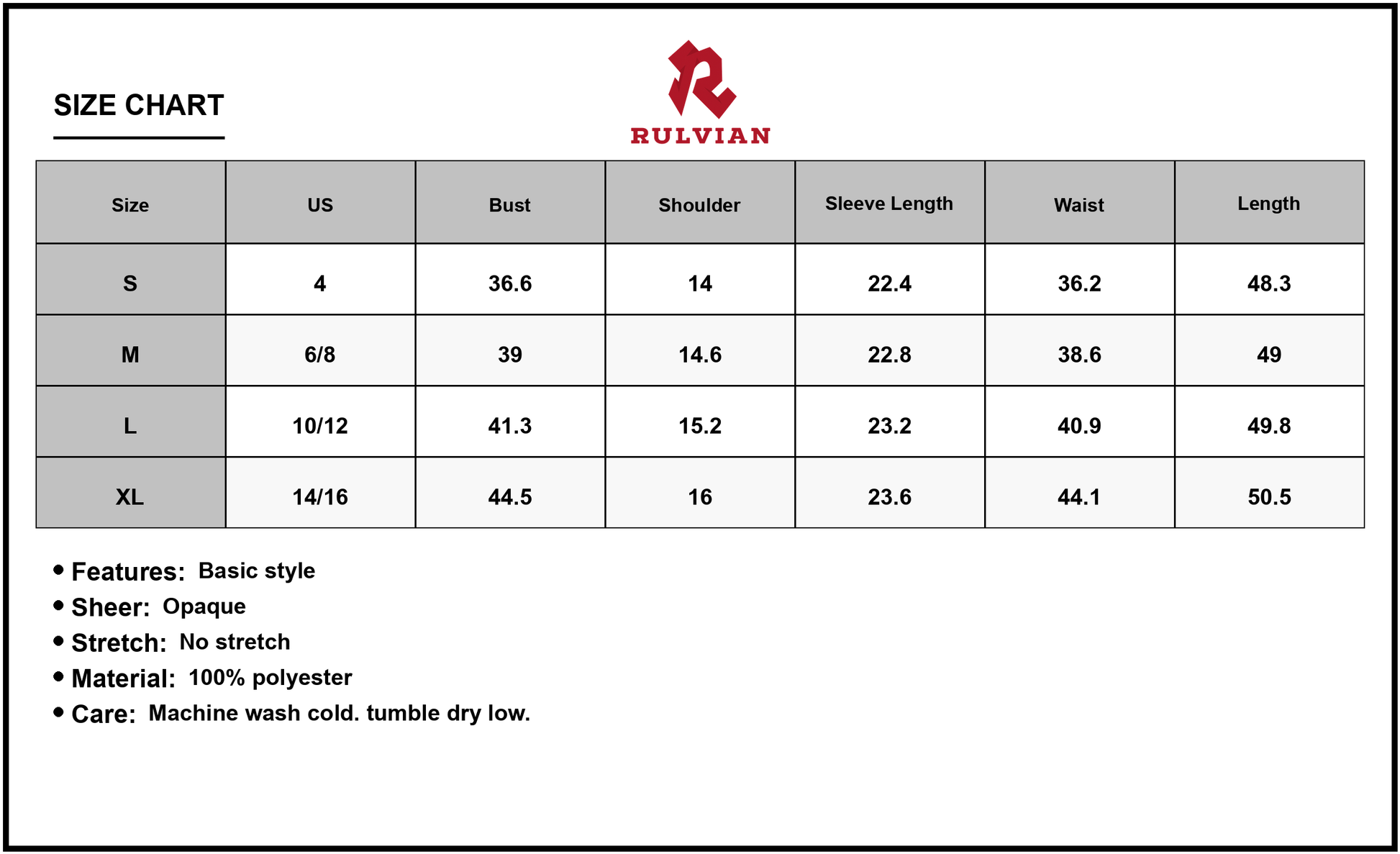 Size Chart - Women's Printed Collared Neck Long Sleeve Midi Dress for Everyday Comfort and Style in 100% Polyester Fabric Versatile