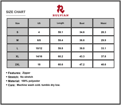 Size Chart - Women's Surplice Flutter Sleeve Maxi Dress 100% Polyester Fabric Long Elegant Silhouette for Everyday Wear and Easy Care
