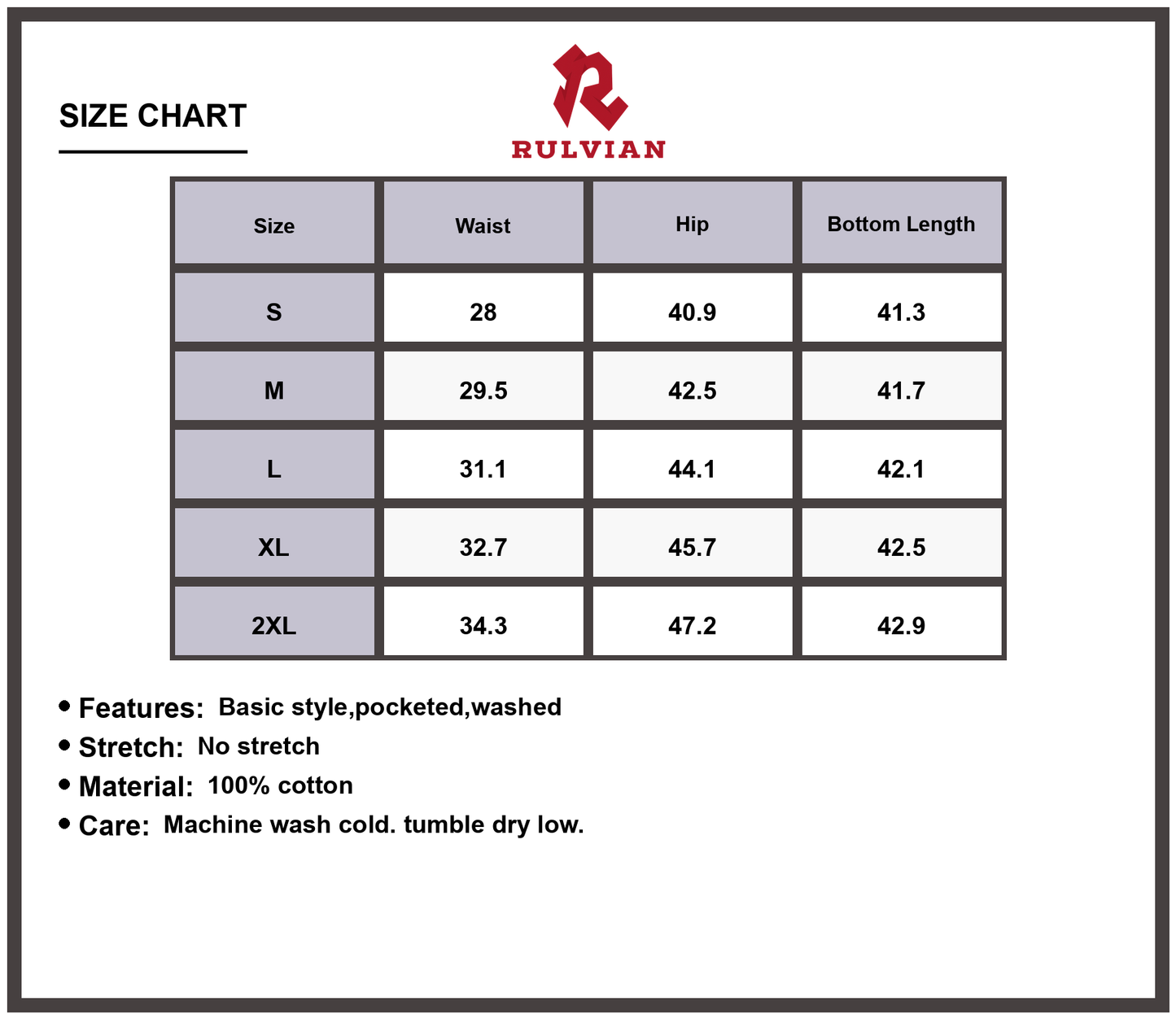 Size Chart - Men's Wide Leg Jeans Vintage Wash Premium Denim Casual Relaxed Fit Trousers with Pockets Durable Everyday Pants