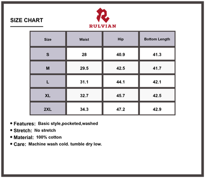 Size Chart - Men's Wide Leg Jeans Vintage Wash Premium Denim Casual Relaxed Fit Trousers with Pockets Durable Everyday Pants